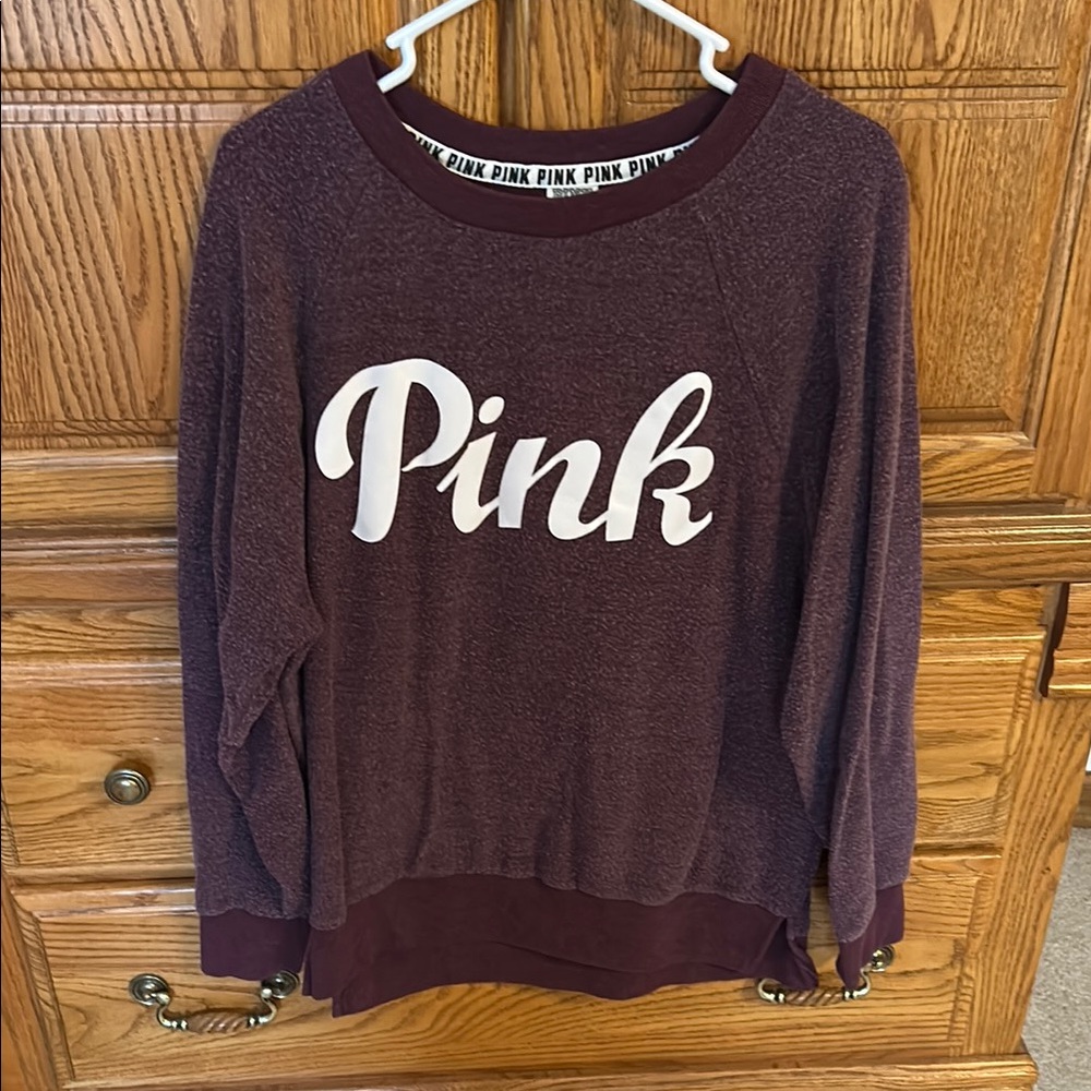 Pink Logo Maroon Sweatshirt